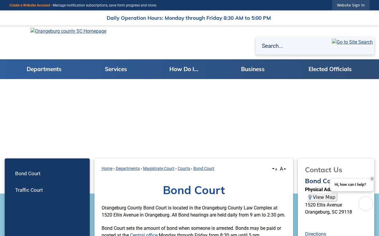 Orangeburg County warrant records Bond Court location