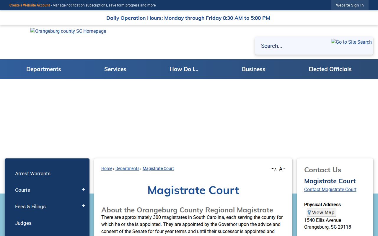 Orangeburg County bench warrant Magistrate Court regions reference