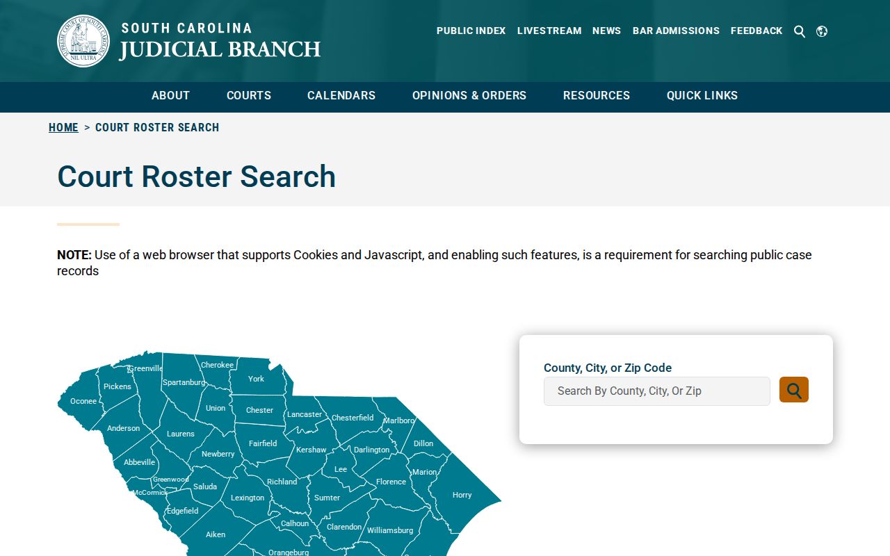 Orangeburg County warrant search state court roster interface