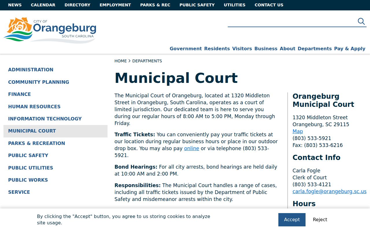 Orangeburg County municipal warrant city court reference