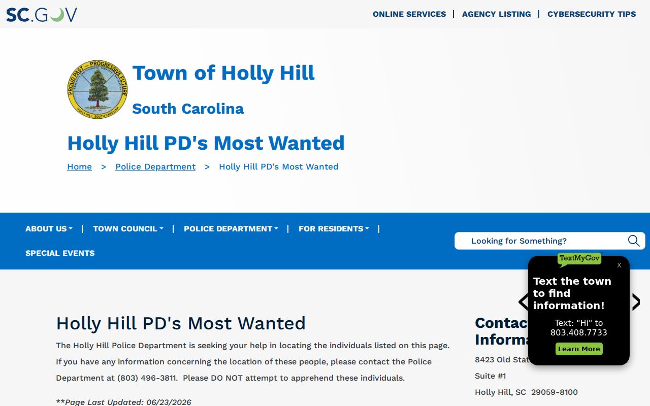 Orangeburg County warrant list reference to Holly Hill program heading