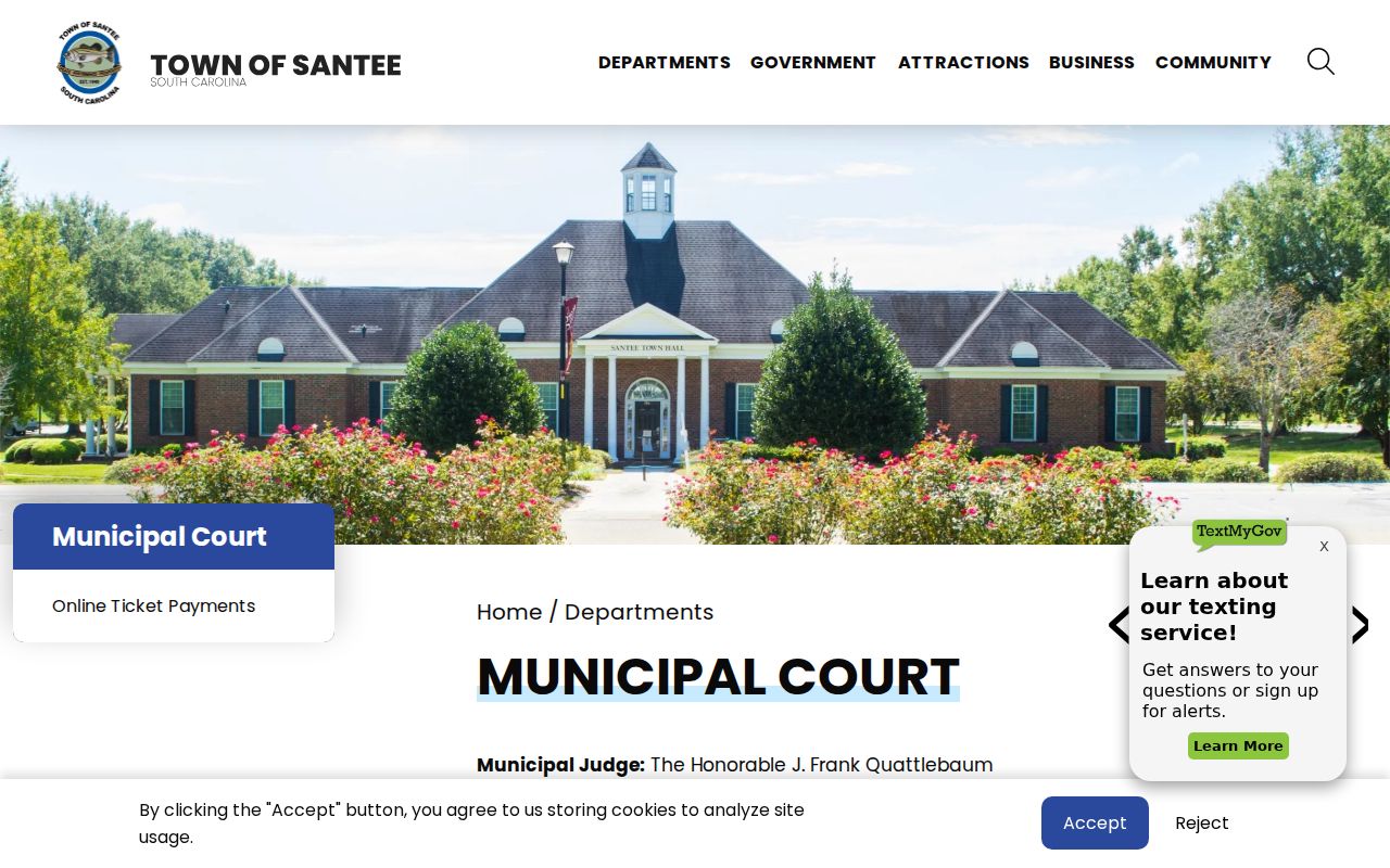 Santee, South Carolina Municipal Court building for town warrant and citation questions