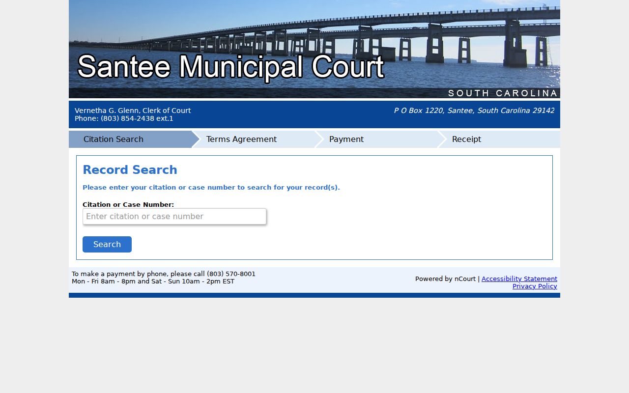 Santee, South Carolina nCourt citation and case lookup for municipal warrant-related questions